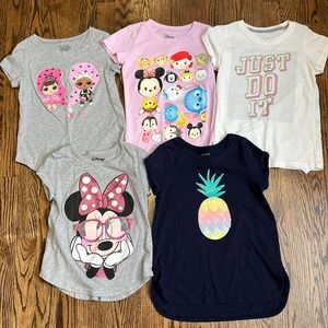 Little Girls Bundle Of 5 Short Sleeve Graphic Tees
